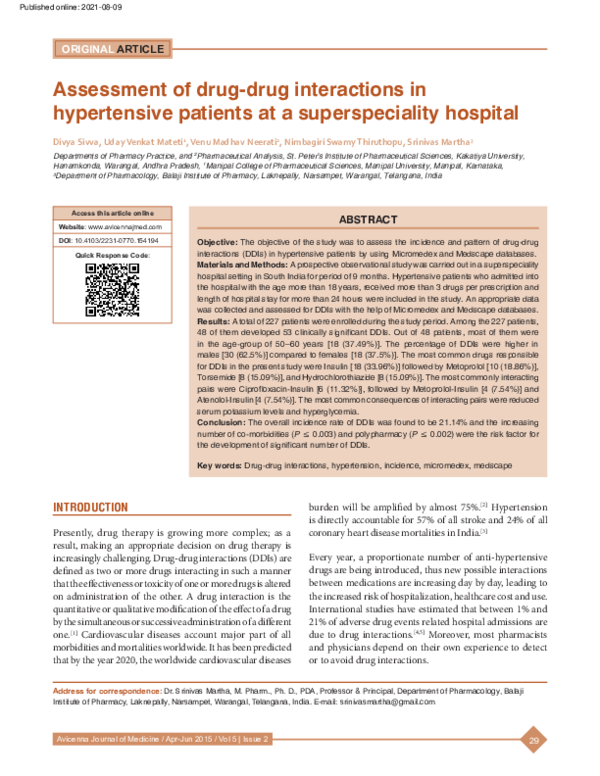 (PDF) Assessment of drug-drug interactions in hypertensive patients at ...