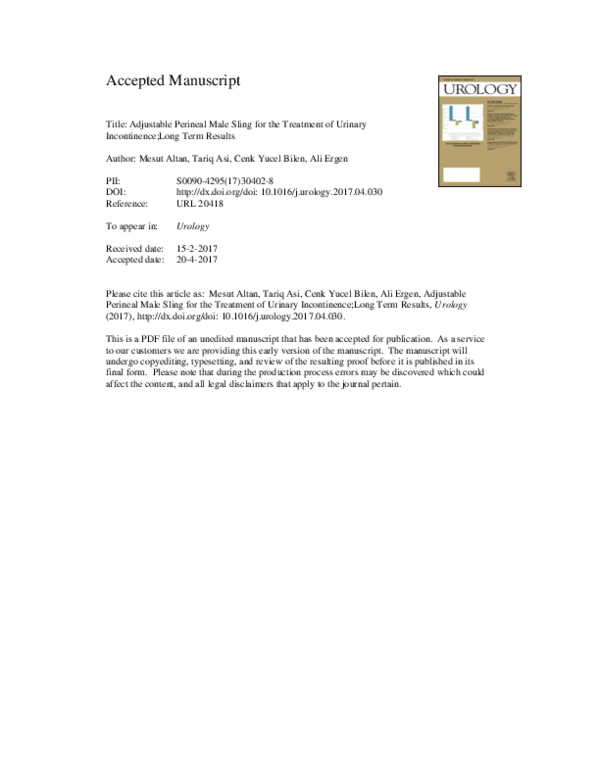 (PDF) Adjustable Perineal Male Sling for the Treatment of Urinary ...
