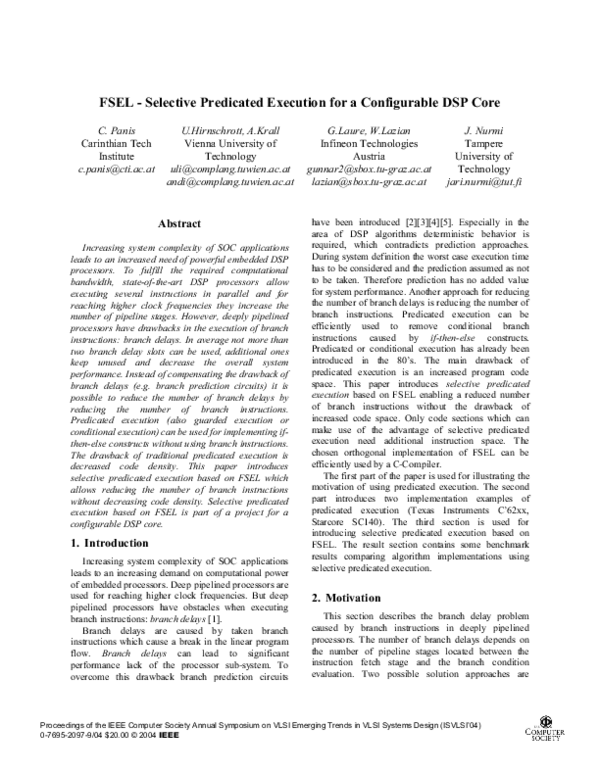 (PDF) FSEL - selective predicated execution for a configurable DSP core