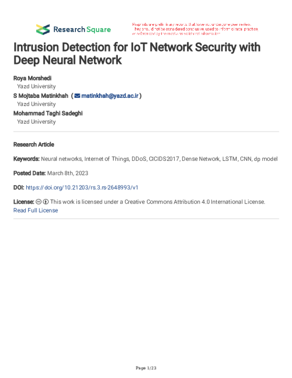 (PDF) Intrusion Detection for IoT Network Security with Deep Neural Network