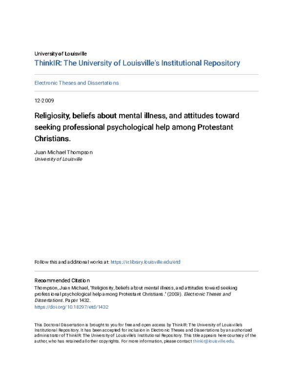 (PDF) Religiosity, beliefs about mental illness, and attitudes toward ...