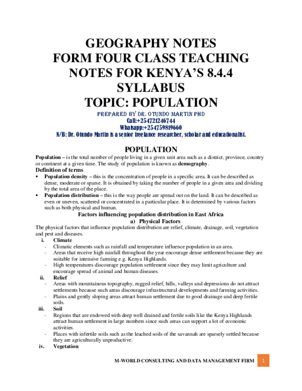 (PDF) Form Four Geography. Topic Population-KCSE Based Notes For ...