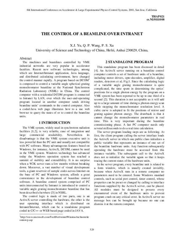 (PDF) Control of a Beamline Over Intranet