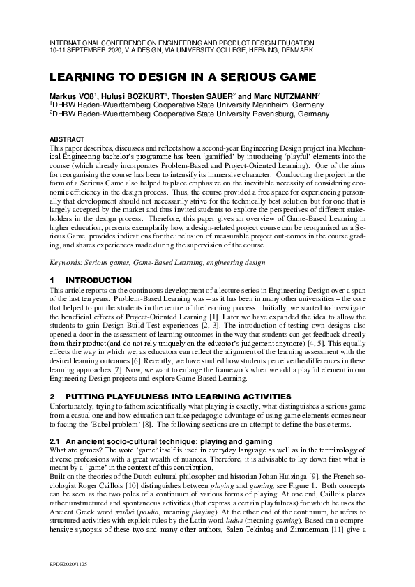 (PDF) Learning to Design in a Serious Game