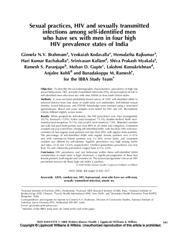 (PDF) Sexual practices, HIV and sexually transmitted infections among ...