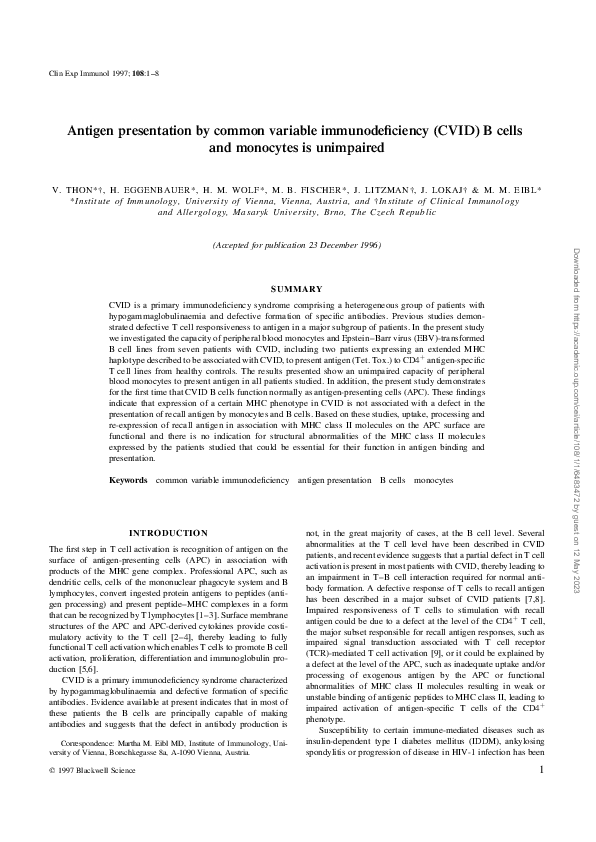 (PDF) Antigen presentation by common variable immunodeficiency (CVID) B ...