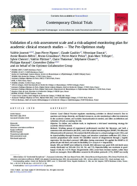 (PDF) Validation of a risk-assessment scale and a risk-adapted ...