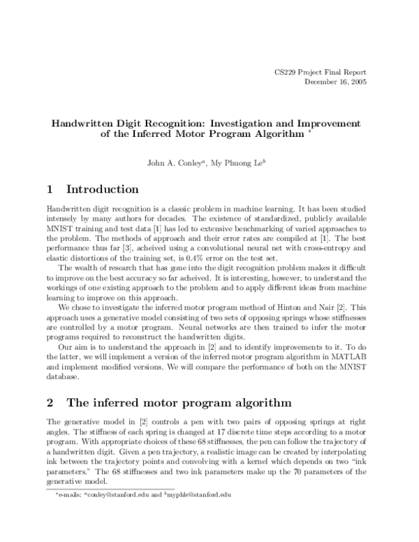 (PDF) Handwritten Digit Recognition : Investigation and Improvement of ...