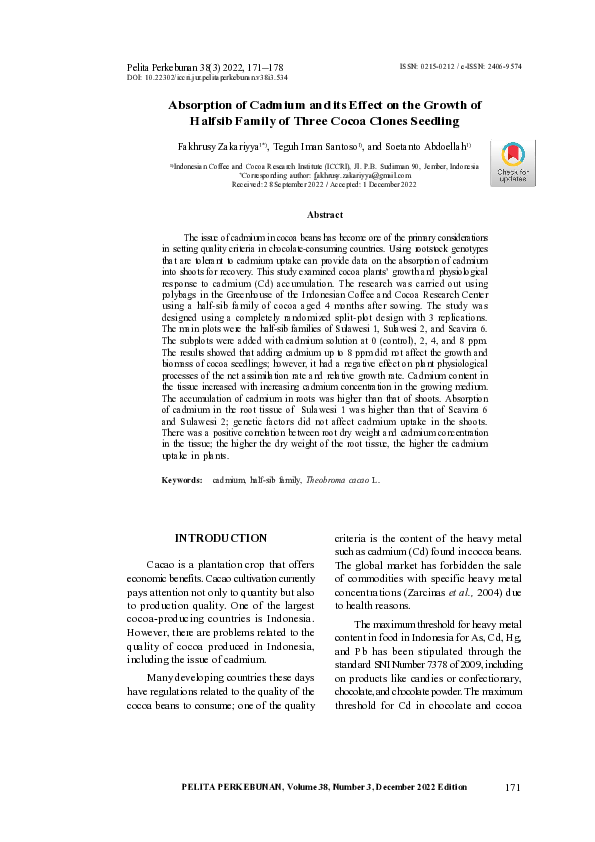 (PDF) Absorption of Cadmium and its Effect on the Growth of Halfsib ...