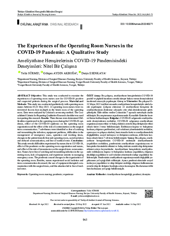 (PDF) The Experiences of the Operating Room Nurses in the COVID-19 ...