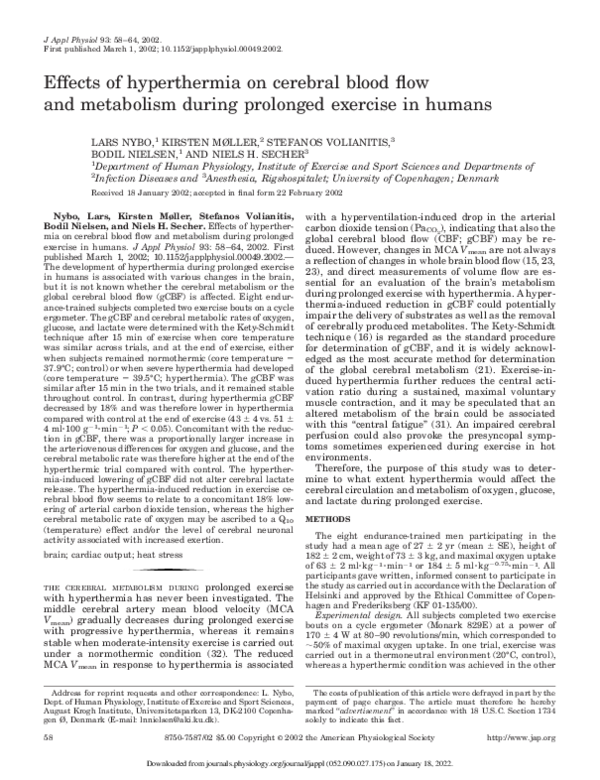 (PDF) Effects of hyperthermia on cerebral blood flow and metabolism ...