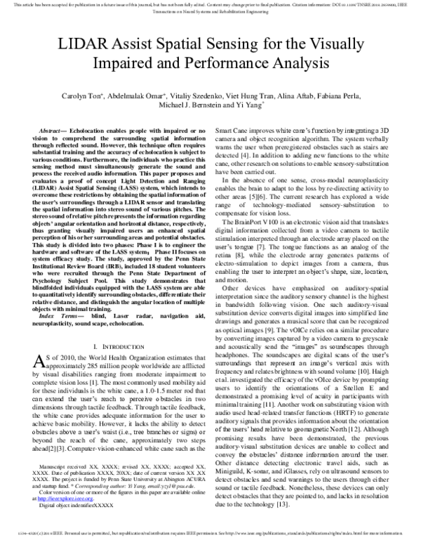 (PDF) LIDAR Assist Spatial Sensing for the Visually Impaired and ...