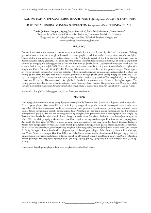 EVALUASI DAERAH PENANGKAPAN IKAN TONGKOL (Euthynnus affinis) DI SELAT SUNDA