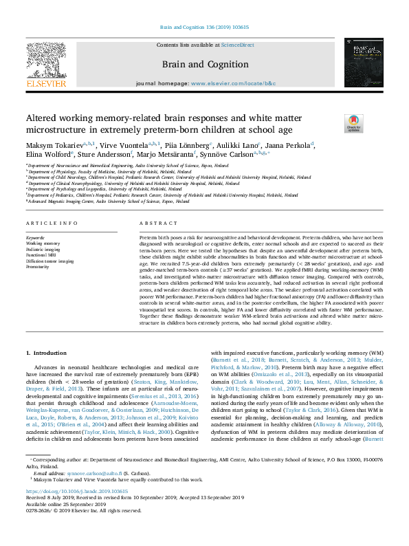(PDF) Altered working memory-related brain responses and white matter ...