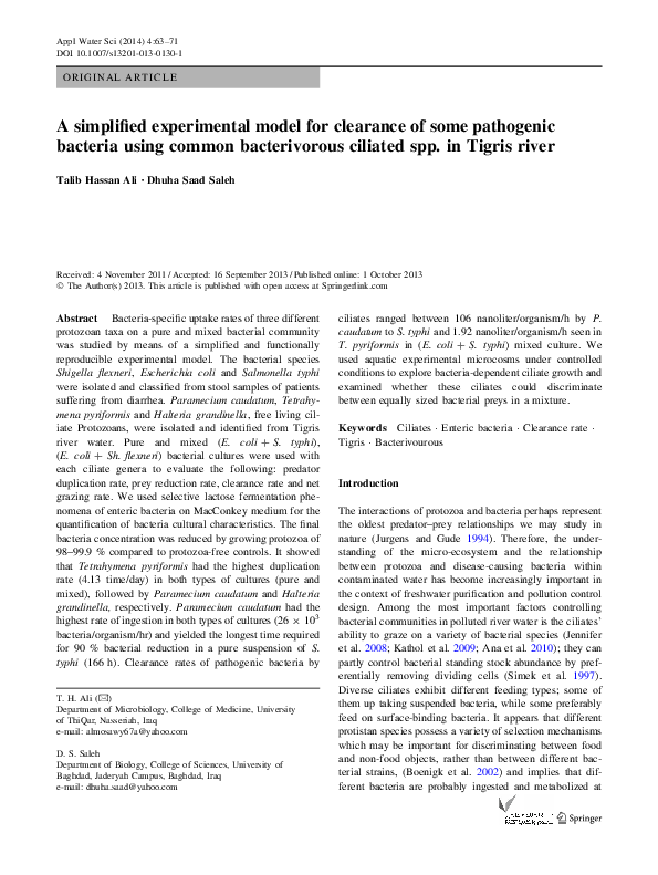 (PDF) A simplified experimental model for clearance of some pathogenic ...