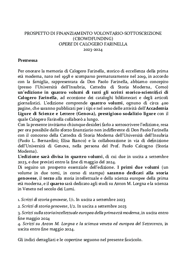 CALL FOR CROWDFUNDING-APPELLO PER SOTTOSCRIZIONE