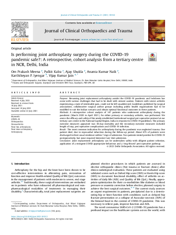 (PDF) Is performing joint arthroplasty surgery during the COVID-19 ...