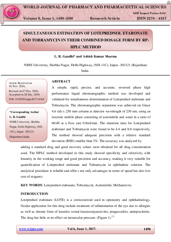 (PDF) SIMULTANEOUS ESTIMATION OF LOTEPREDNOL ETABONATE AND TOBRAMYCIN ...