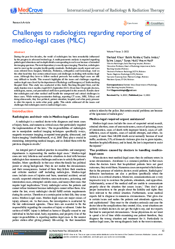 (PDF) Challenges to radiologists regarding reporting of medico-legal ...