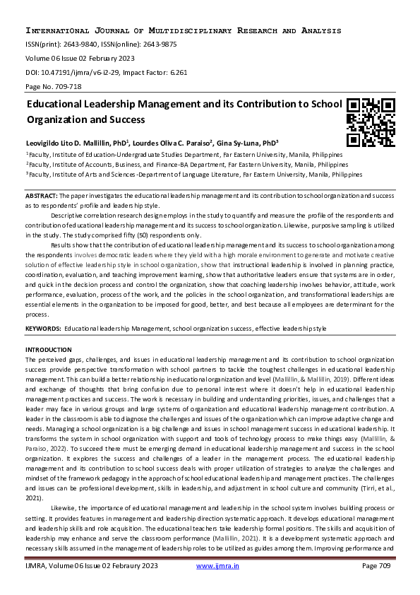 (PDF) Educational Leadership Management and its Contribution to School ...