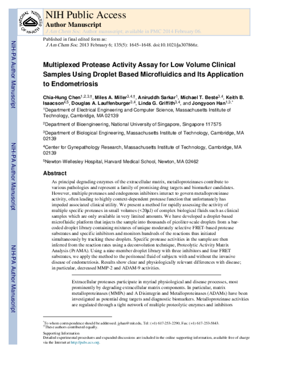 (PDF) Multiplexed Protease Activity Assay for Low-Volume Clinical ...
