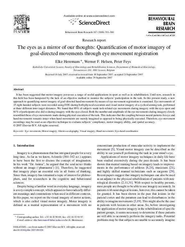 (PDF) The eyes as a mirror of our thoughts: Quantification of motor ...