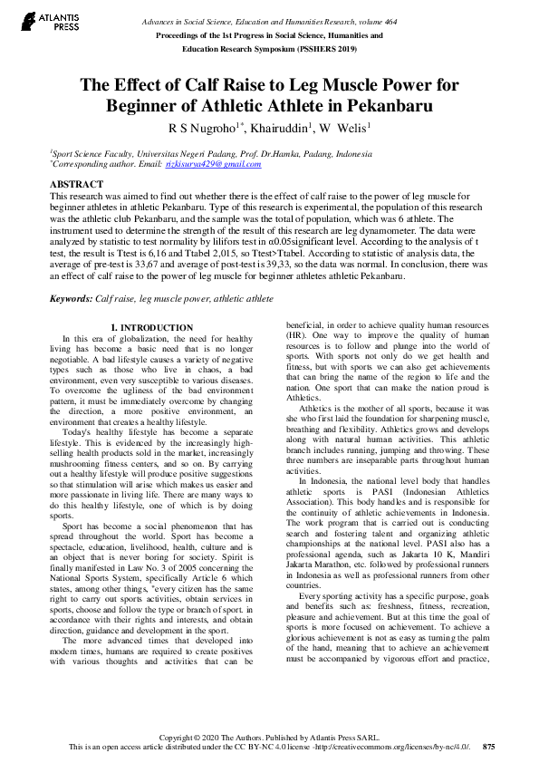 (PDF) The Effect of Calf Raise to Leg Muscle Power for Beginner of ...