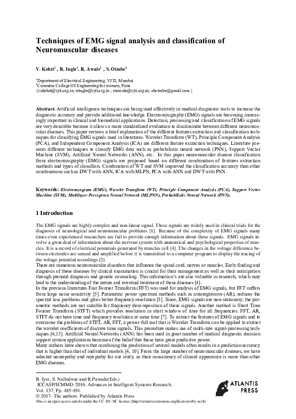 (PDF) Techniques of EMG signal analysis and classification of ...