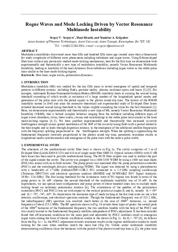 (PDF) Rogue waves and mode locking driven by Vector Resonance Multimode ...