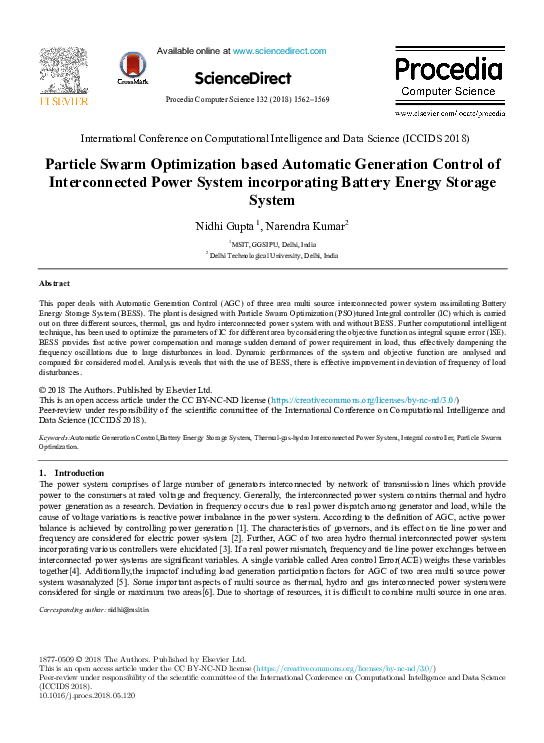 (PDF) Particle Swarm Optimization based Automatic Generation Control of ...
