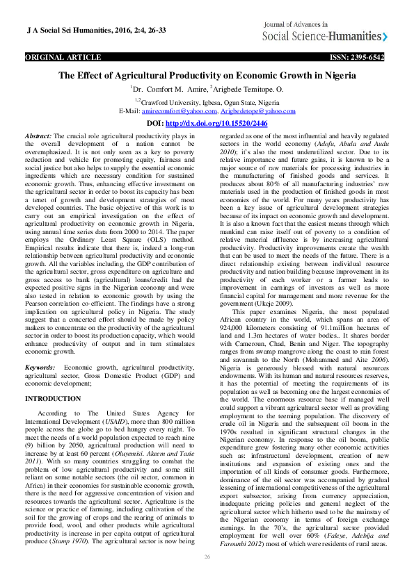 (PDF) The Effect of Agricultural Productivity on Economic Growth in Nigeria