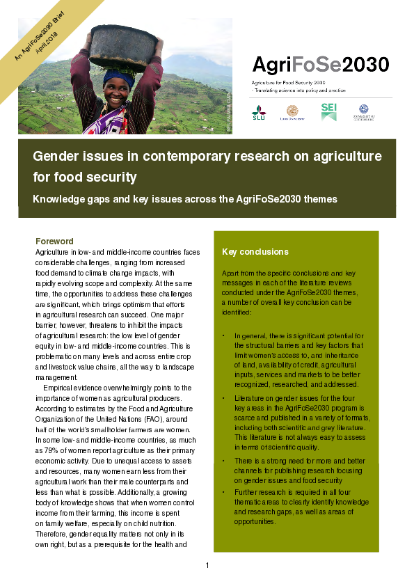 (PDF) Gender issues in contemporary research on agriculture for food ...
