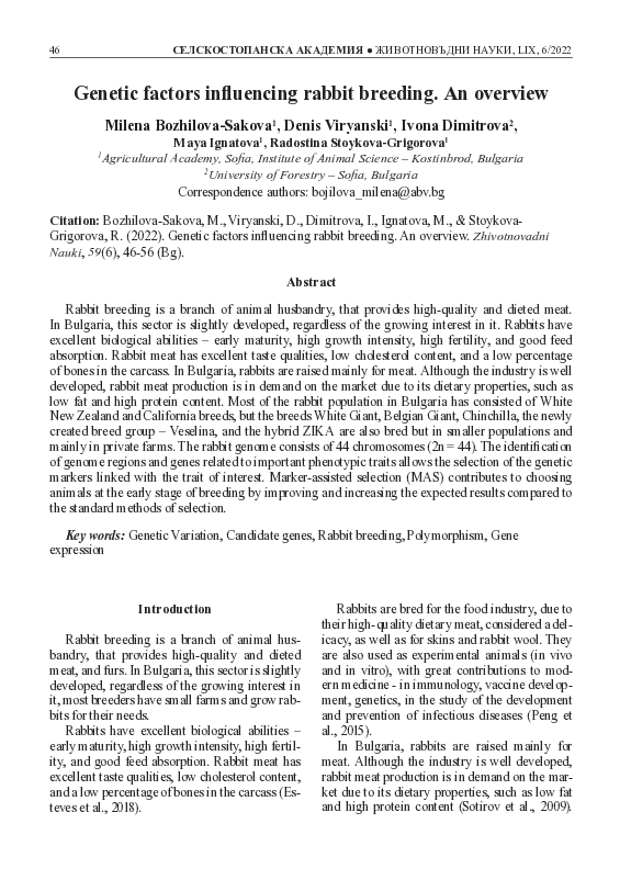 (PDF) Genetic factors influencing rabbit breeding. An overview