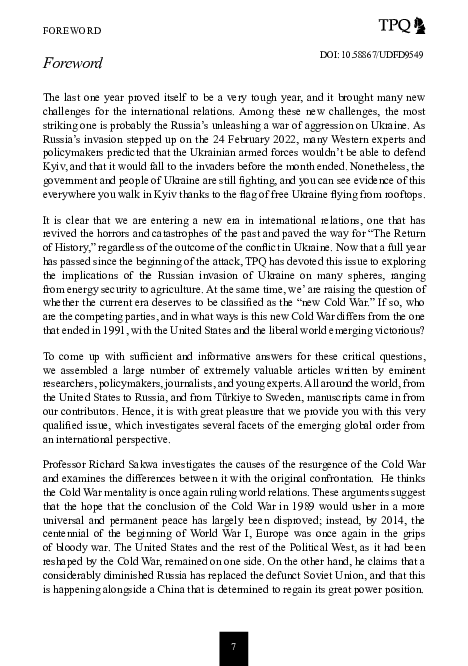 (PDF) A Year Since the Return of History: A New Cold War?