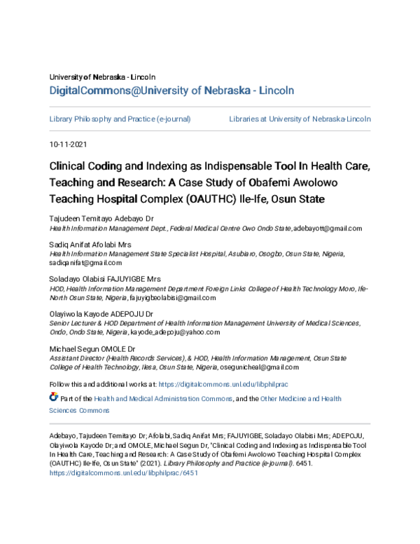 (PDF) Clinical Coding and Indexing as Indispensable Tool In Health Care ...
