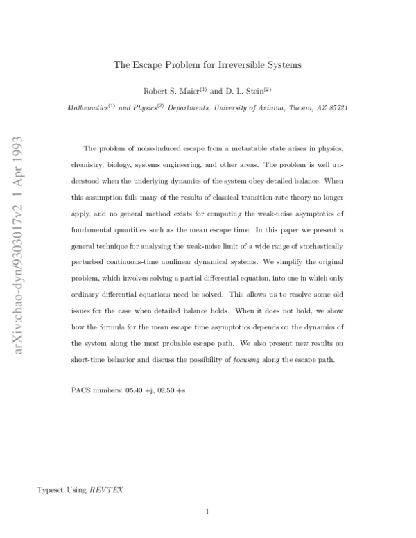 (PDF) Escape problem for irreversible systems