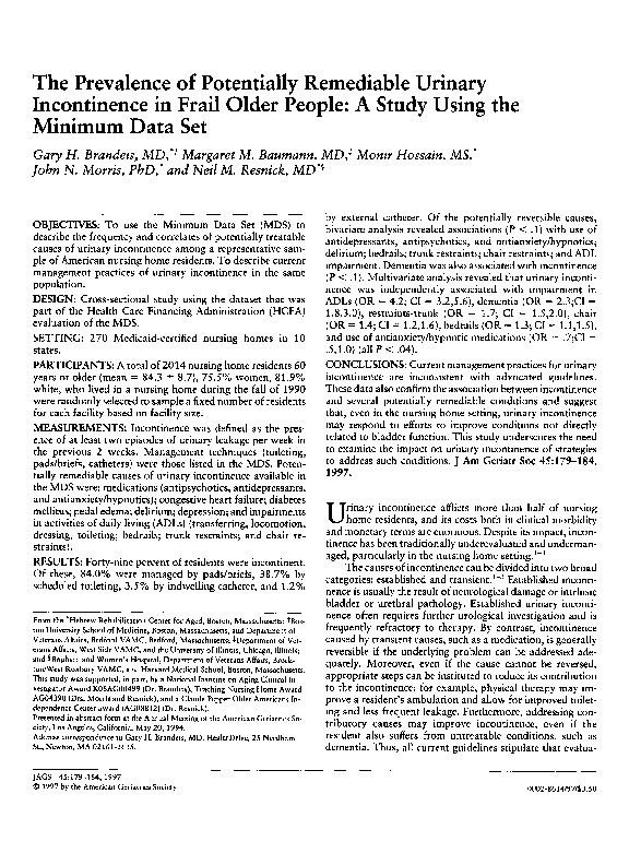 (PDF) The Prevalence of Potentially Remediable Urinary Incontinence in ...