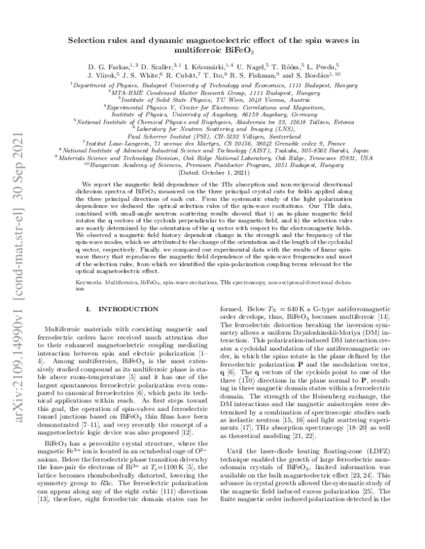 (PDF) Selection rules and dynamic magnetoelectric effect of the spin ...