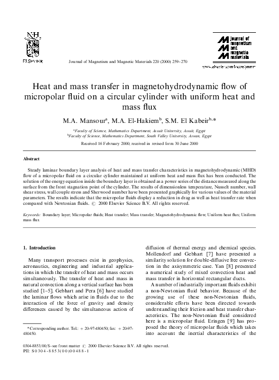 (PDF) Heat and mass transfer in magnetohydrodynamic flow of micropolar ...