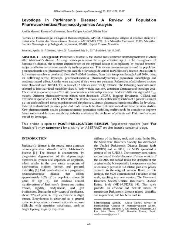 (PDF) Levodopa in Parkinson’s Disease A Review of Population