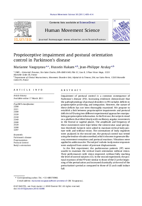 (PDF) Proprioceptive impairment and postural orientation control in ...