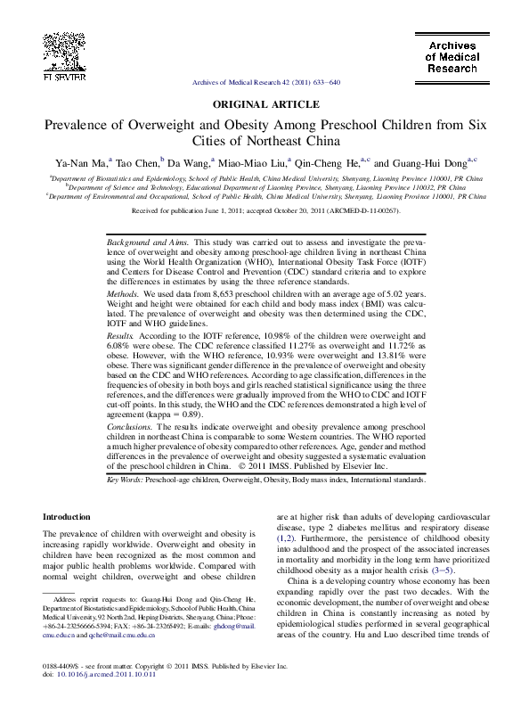 (PDF) Prevalence of Overweight and Obesity Among Preschool Children ...