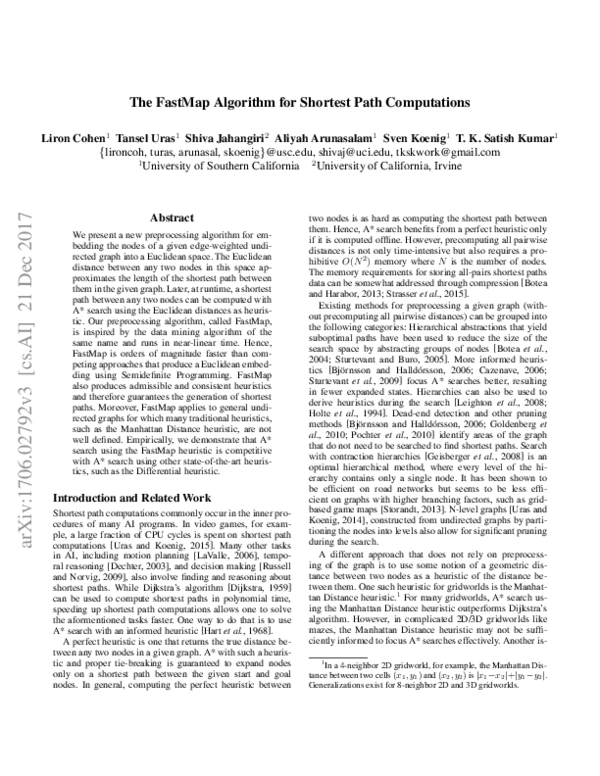 (PDF) The FastMap Algorithm for Shortest Path Computations