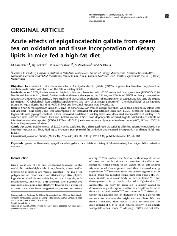 (PDF) Acute effects of epigallocatechin gallate from green tea on ...