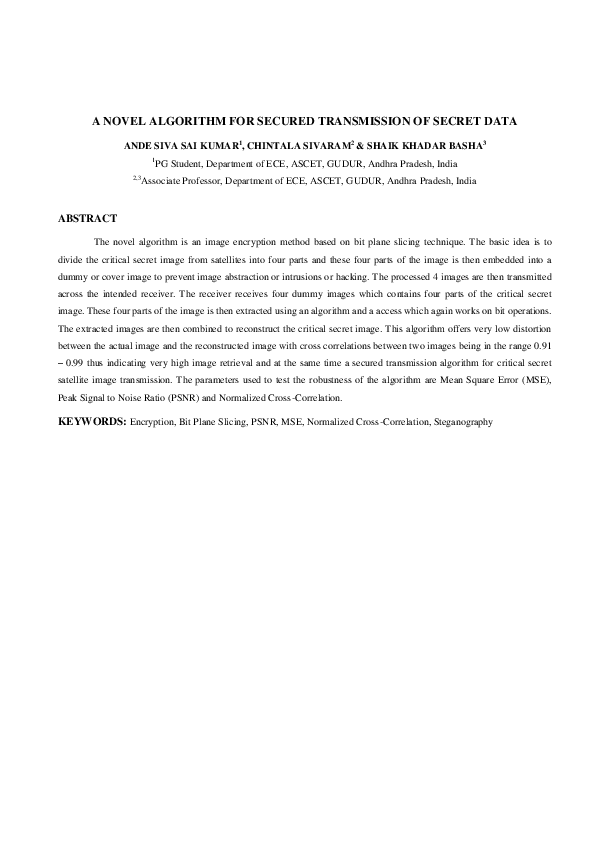 (PDF) A Novel Algorithm for Secured Transmission of Secret Data