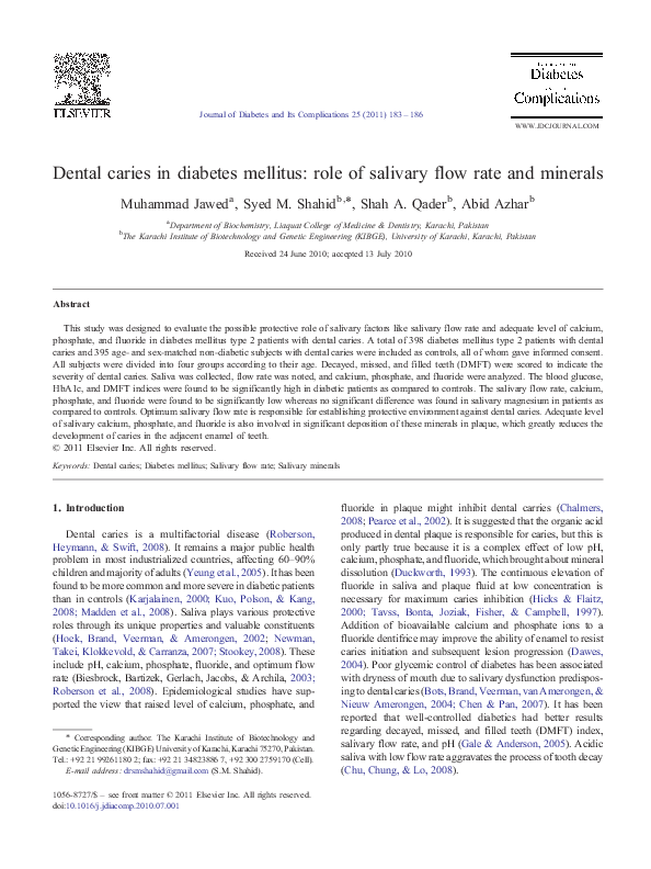 Dental caries in diabetes mellitus: role of salivary flow rate and minerals