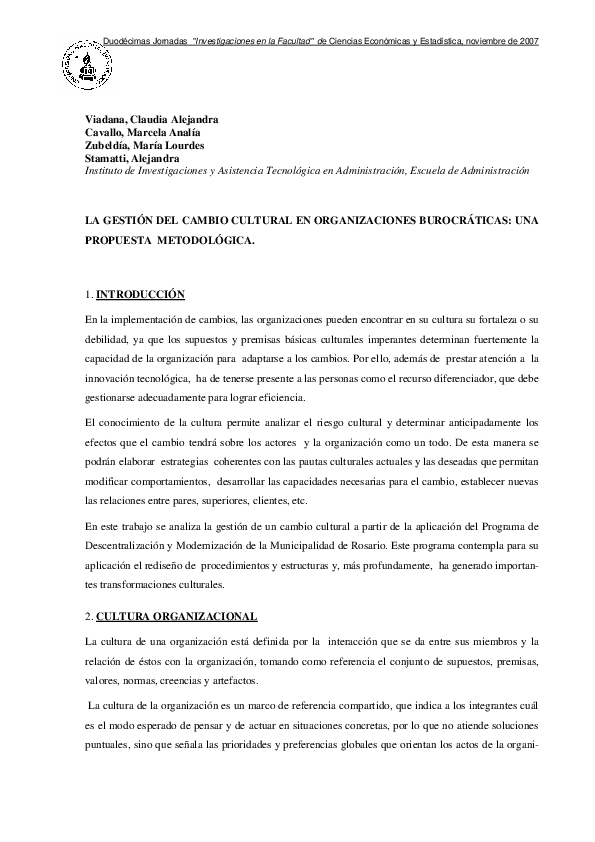 (PDF) La gestión del cambio cultural en organizaciones burocráticas ...