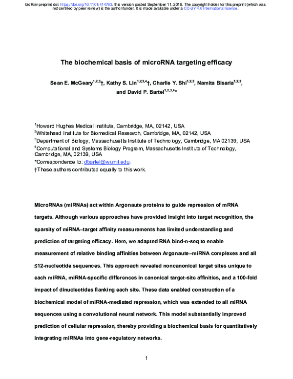 (PDF) The biochemical basis of microRNA targeting efficacy