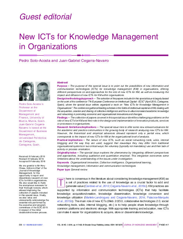 (PDF) New ICTs for Knowledge Management in Organizations