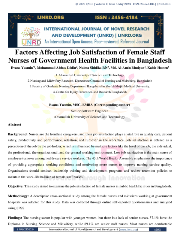 (PDF) Factors Affecting Job Satisfaction of Female Staff Nurses of ...